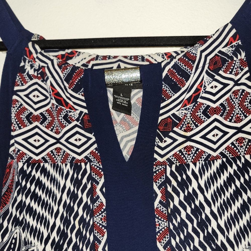 Alfani L Keyhole Neck Tunic with textured silver hardware/ jewelry neckline